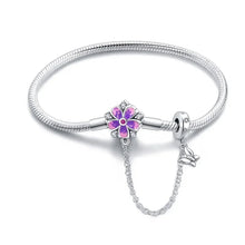 Sterling Silver Floral Charm Bracelet with Safety Chain