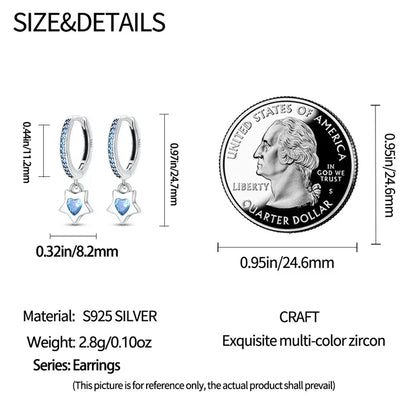 Boucles d'oreilles créoles en argent sterling Charme Céleste avec étoile bleue et cœur