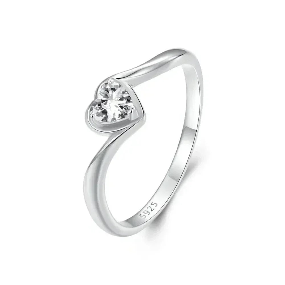 Bague Solitaire Cœur Moissanite en Argent Sterling 925