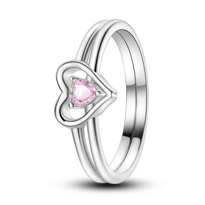 Bague double cœur rose en argent sterling 925