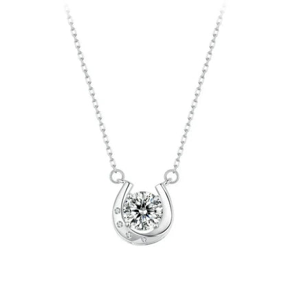 Porte-Bonheur - Collier fer à cheval en argent sterling avec moissanite étincelante