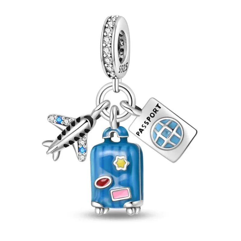 Breloque de voyage en argent sterling Passeport pour l'aventure