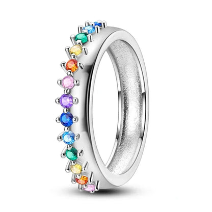 Bague bande en argent sterling 925 avec pierres précieuses arc-en-ciel