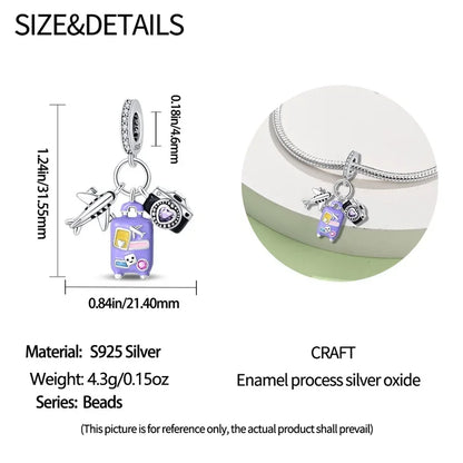 Breloque en argent sterling Journal de voyage