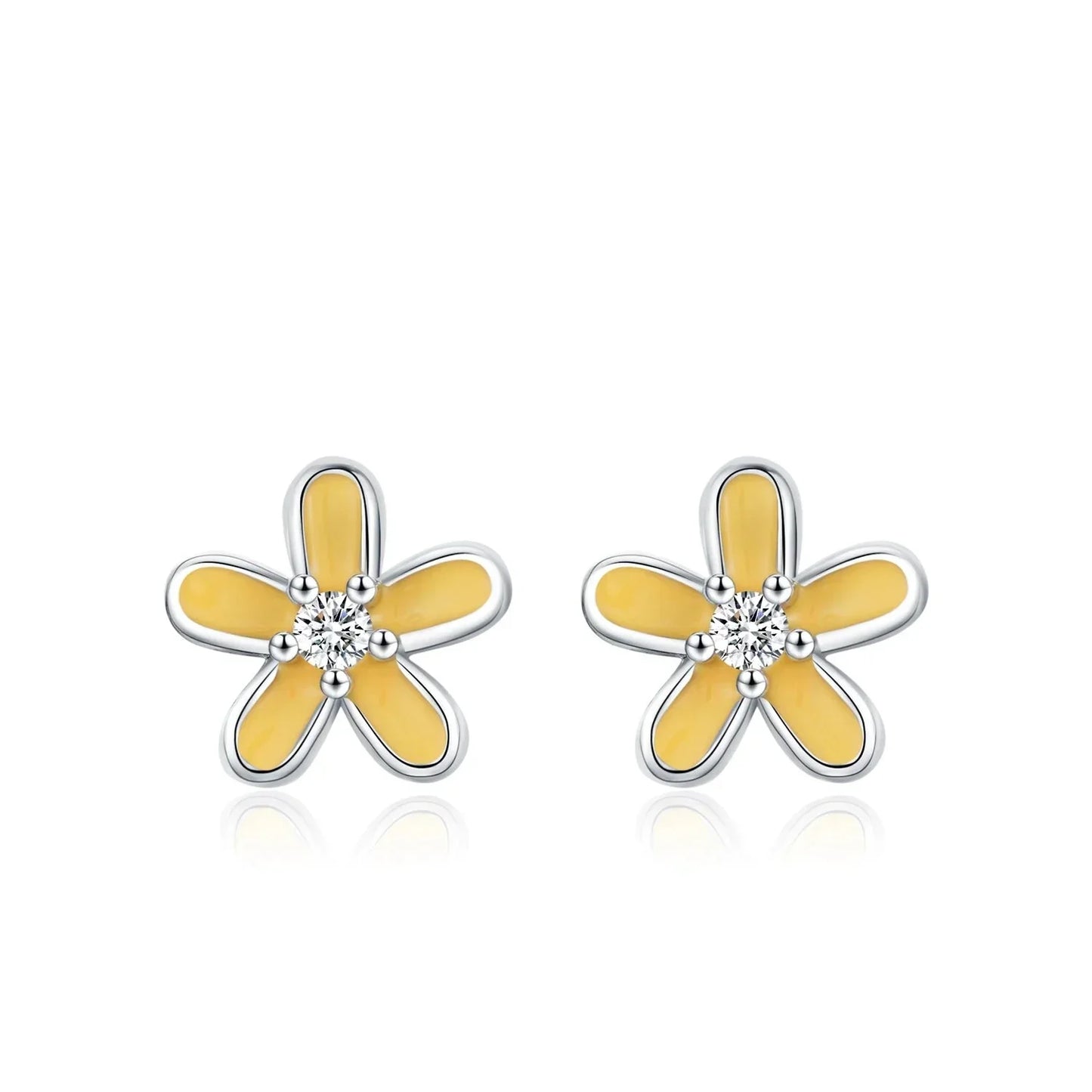 Boucles d'oreilles clous fleur en émail coloré en argent sterling 925 - Minimalistes et mignonnes