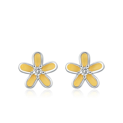 Boucles d'oreilles clous fleur en émail coloré en argent sterling 925 - Minimalistes et mignonnes