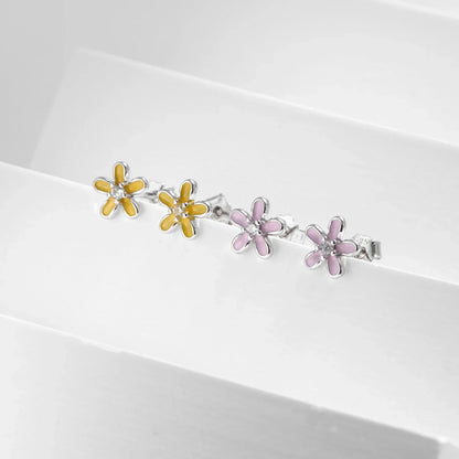 Boucles d'oreilles clous fleur en émail coloré en argent sterling 925 - Minimalistes et mignonnes
