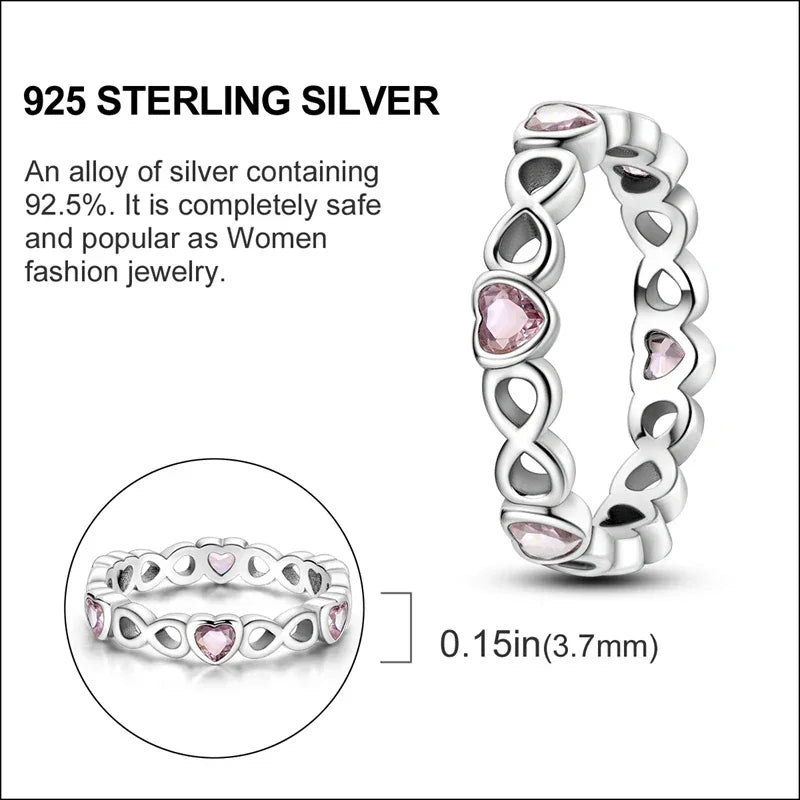 Bague Cœur Infini en Argent Sterling 925 et Zirconiums Roses