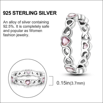 Bague Cœur Infini en Argent Sterling 925 et Zirconiums Roses