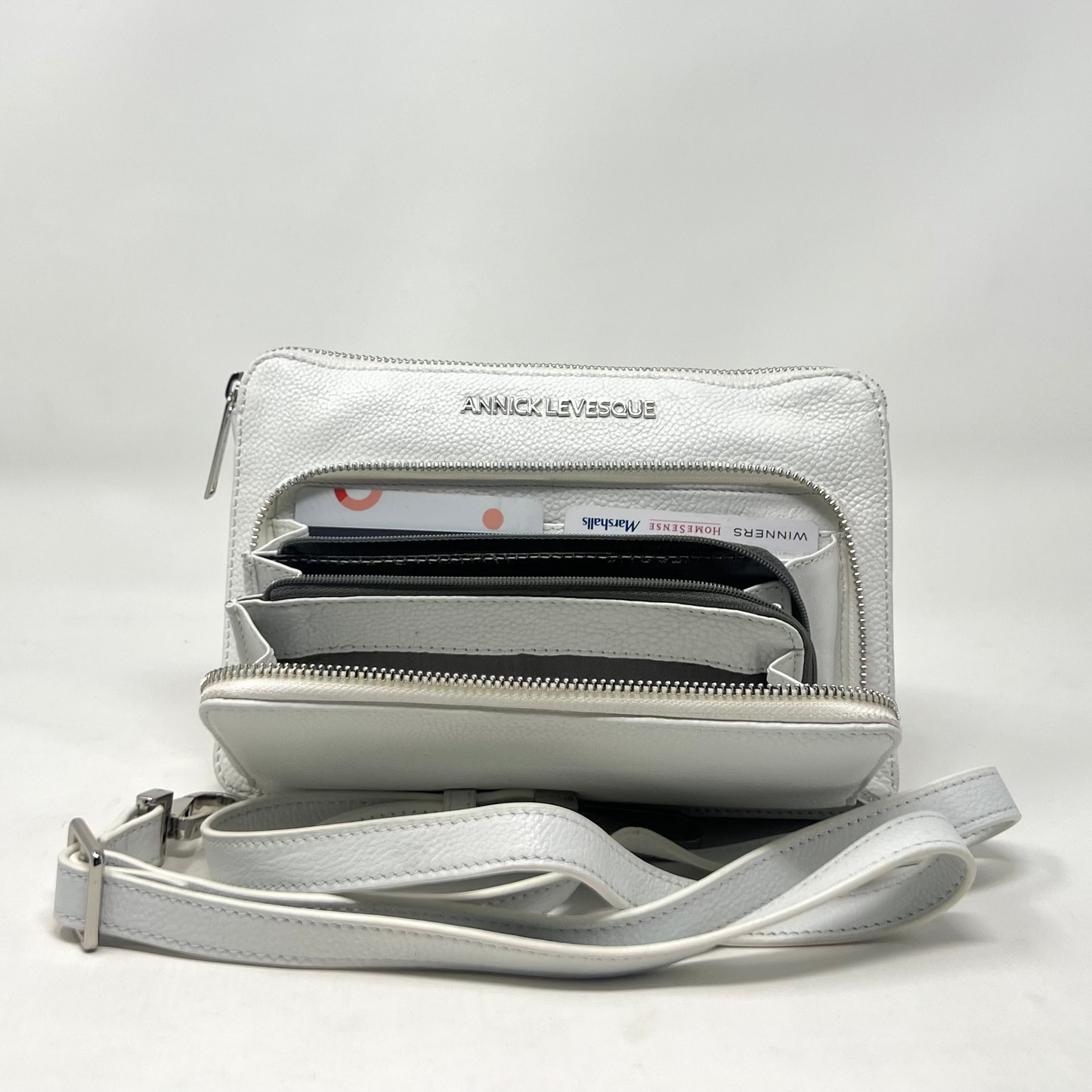 Small White Genuine Leather Wallet Handbag, Carmen
