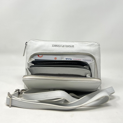 Small White Genuine Leather Wallet Handbag, Carmen