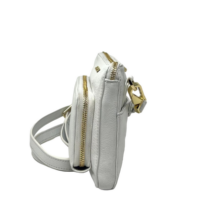 Small White Genuine Leather Wallet Handbag, Carmen