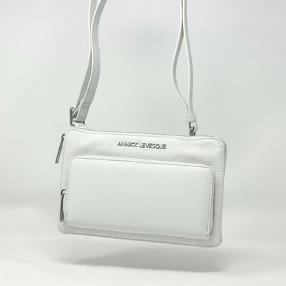 Small White Genuine Leather Wallet Handbag, Carmen