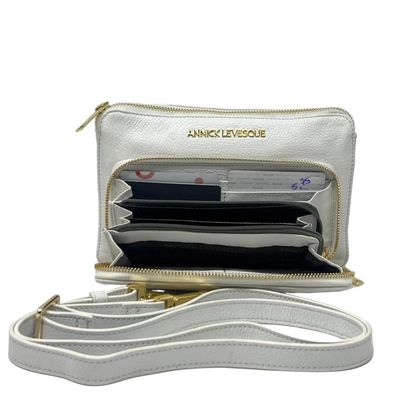 Small White Genuine Leather Wallet Handbag, Carmen