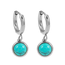 Style SAGRES White Gold (Silver Toned): Vintage Inspired Natural Stone Drop Hoop Earrings