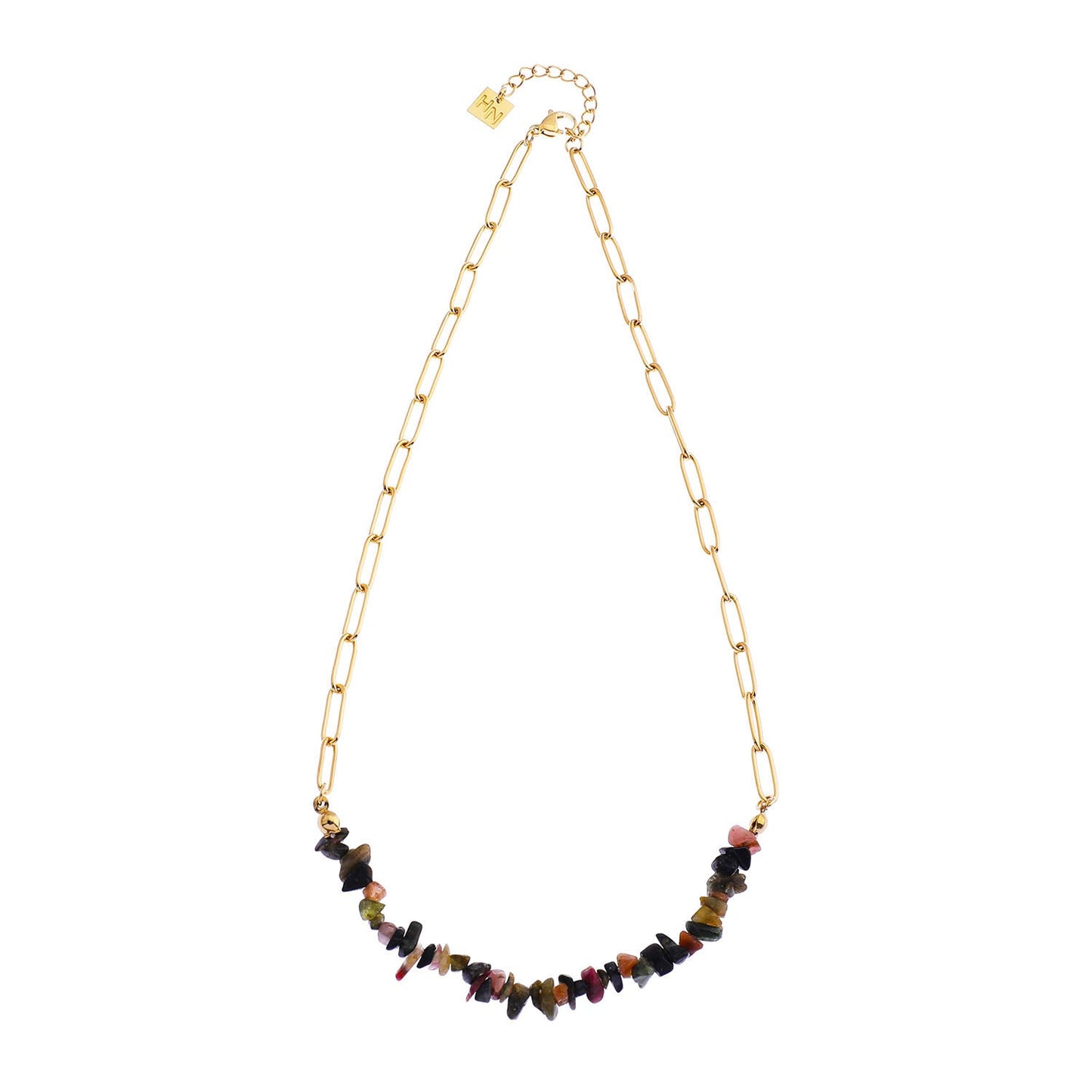 SALINAS Collier avec chaîne maillons trombone et combinaison de pierres précieuses TOURMALINE