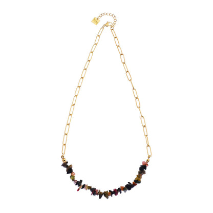 SALINAS Collier avec chaîne maillons trombone et combinaison de pierres précieuses TOURMALINE