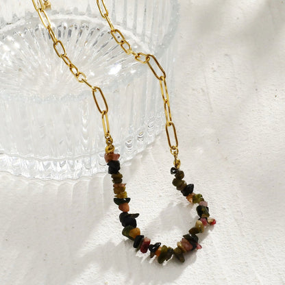 SALINAS Collier avec chaîne maillons trombone et combinaison de pierres précieuses TOURMALINE