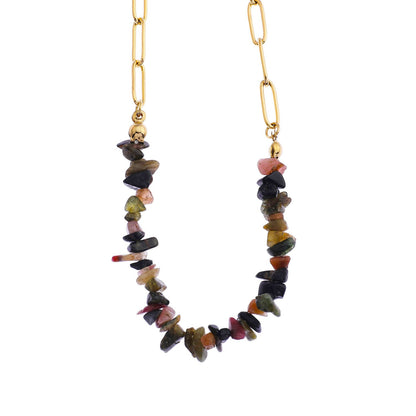 SALINAS Collier avec chaîne maillons trombone et combinaison de pierres précieuses TOURMALINE
