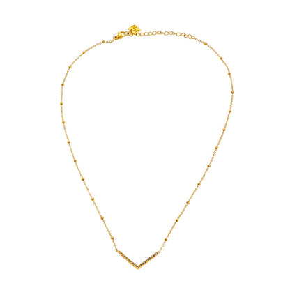 SANITA : Collier fin à maillons perlés orné d'un pendentif en forme de « V » incrusté de zircons