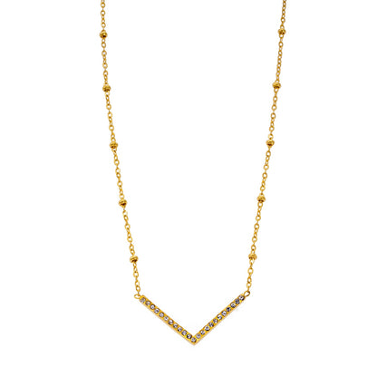 SANITA : Collier fin à maillons perlés orné d'un pendentif en forme de « V » incrusté de zircons