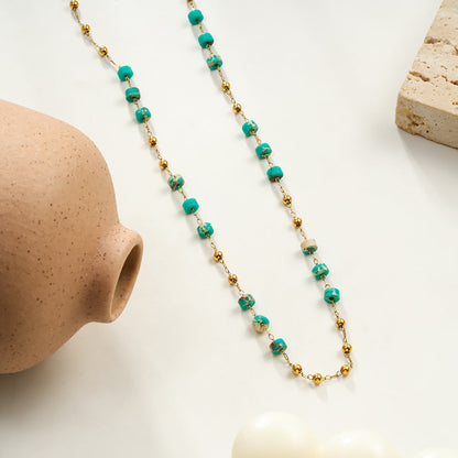 SANTA CRUZ Bleu : Collier Chaîne Perles Or et Pierres Naturelles