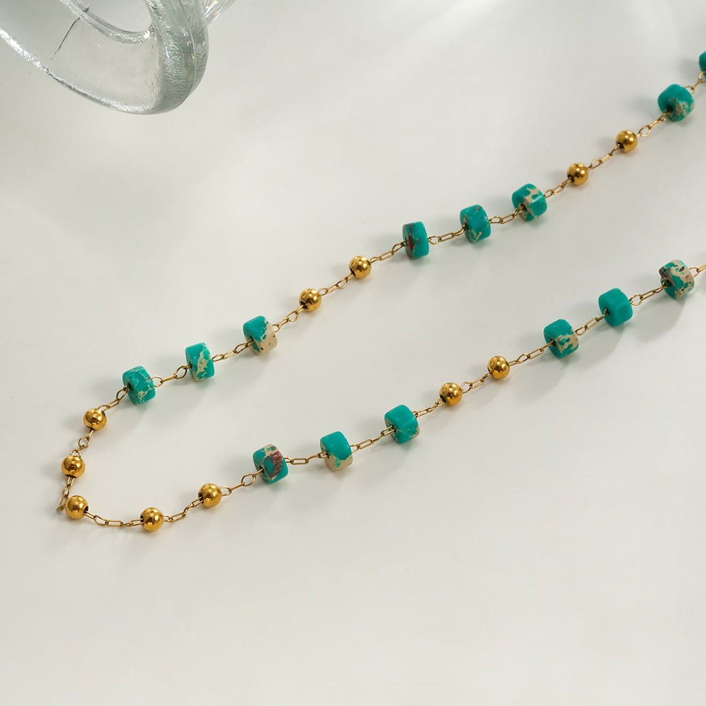 SANTA CRUZ Bleu : Collier Chaîne Perles Or et Pierres Naturelles