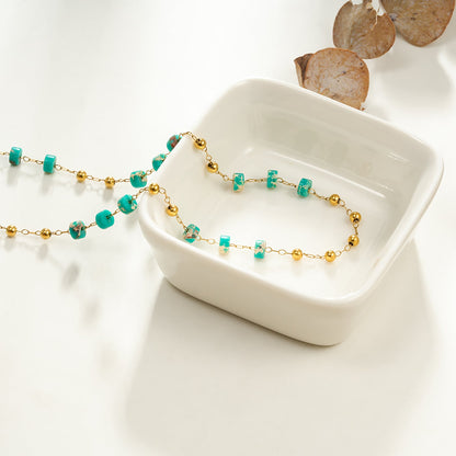 SANTA CRUZ Bleu : Collier Chaîne Perles Or et Pierres Naturelles
