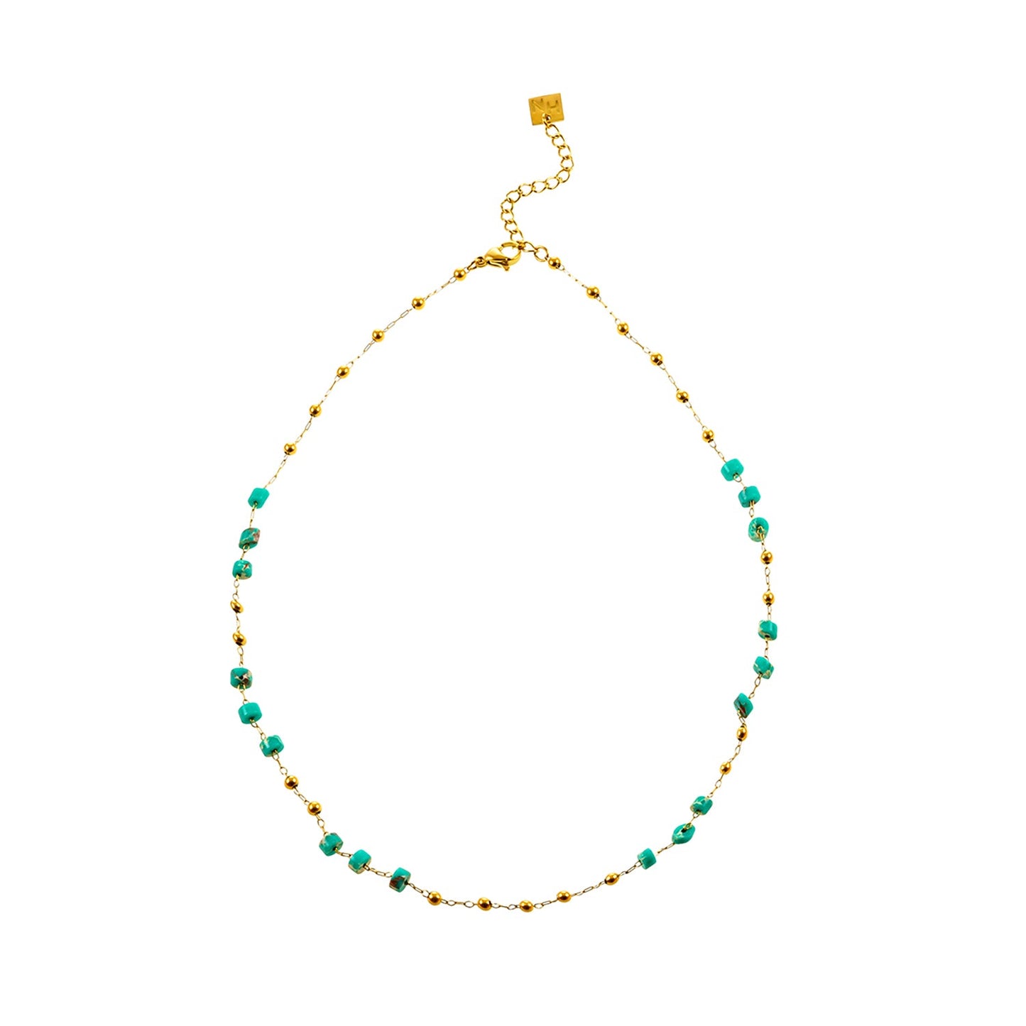 SANTA CRUZ Bleu : Collier Chaîne Perles Or et Pierres Naturelles