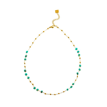 SANTA CRUZ Bleu : Collier Chaîne Perles Or et Pierres Naturelles