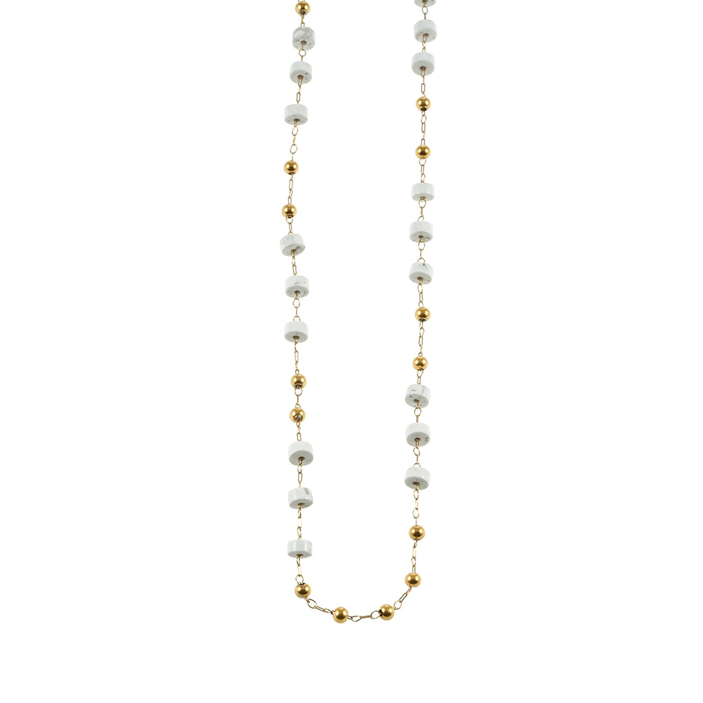 SANTA CRUZ Blanc : Collier chaîne en perles de pierre blanches et dorées
