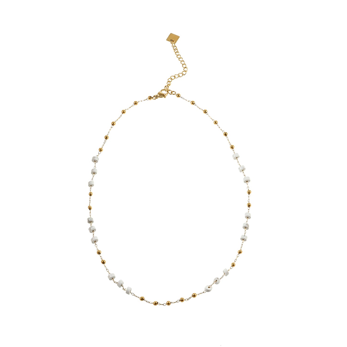 SANTA CRUZ Blanc : Collier chaîne en perles de pierre blanches et dorées