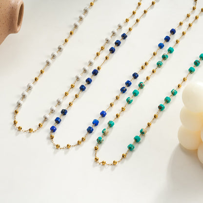 SANTA CRUZ Bleu : Collier Chaîne Perles Or et Pierres Naturelles