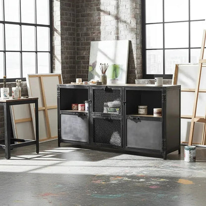 Mango Wood and Raw Steel Ibiza Buffet with Glass Doors