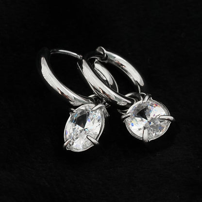 SEDONA Argent (Or Blanc) : Mini Créoles avec Pendentif Zircon cubique (CZ) serti Clos