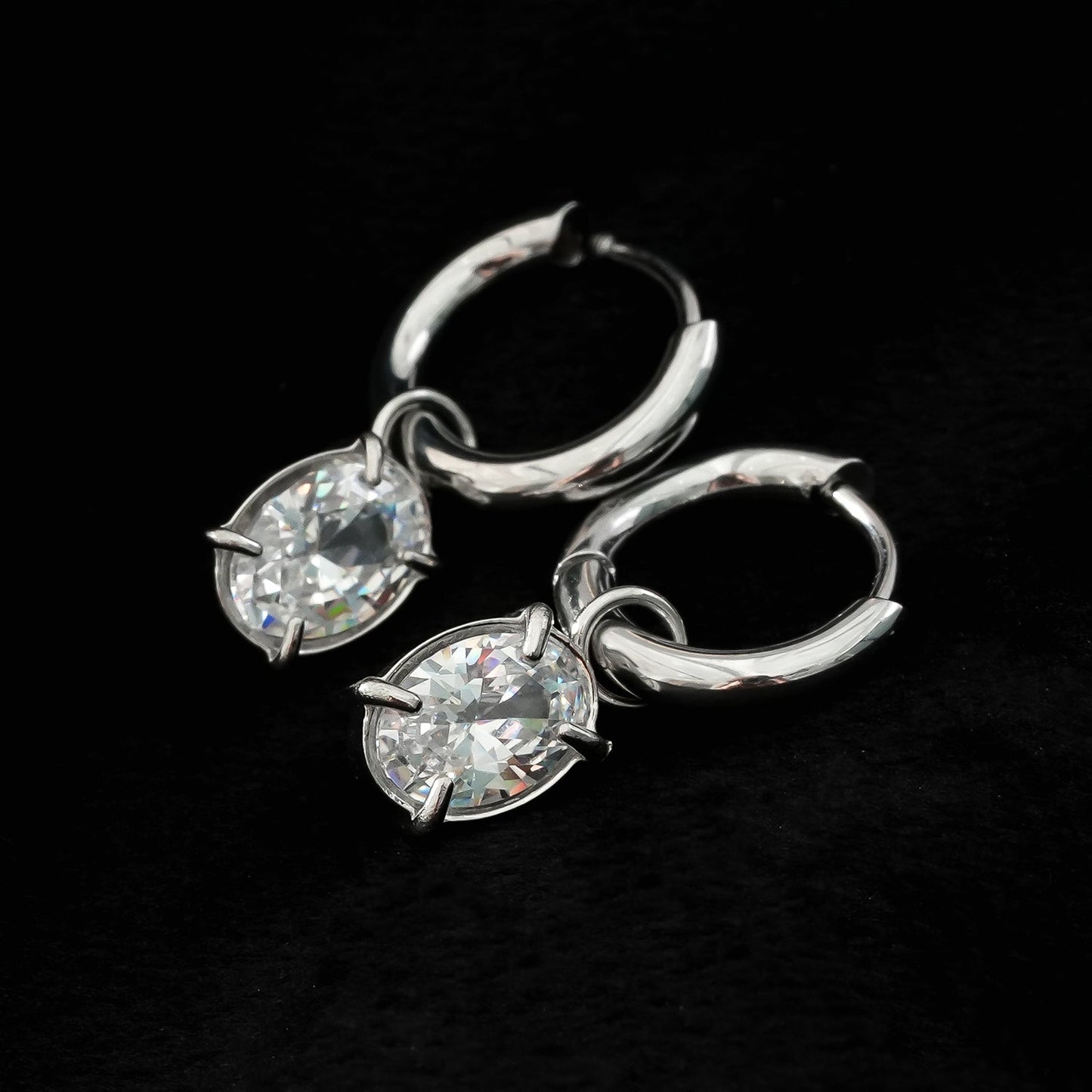 SEDONA Argent (Or Blanc) : Mini Créoles avec Pendentif Zircon cubique (CZ) serti Clos