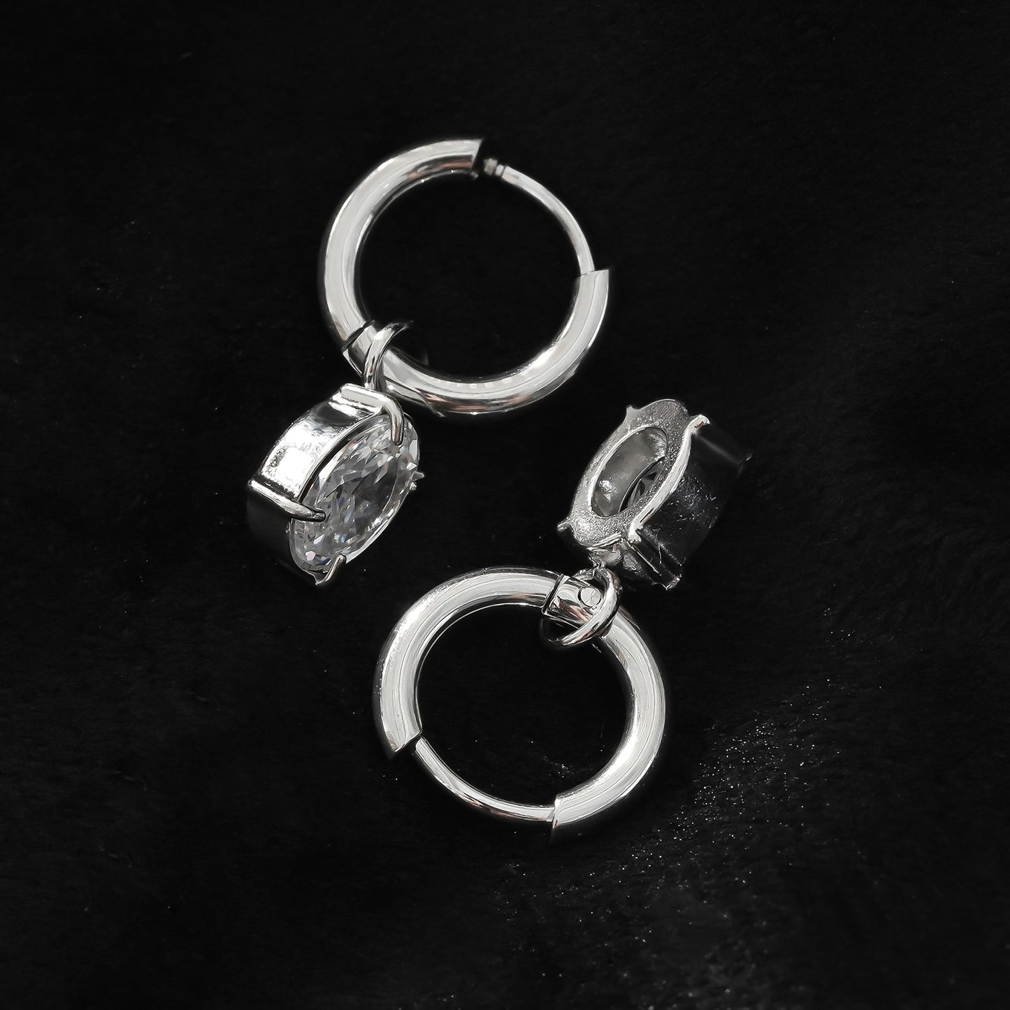 SEDONA Argent (Or Blanc) : Mini Créoles avec Pendentif Zircon cubique (CZ) serti Clos