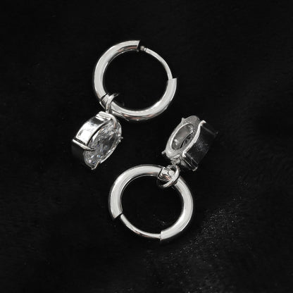 SEDONA Argent (Or Blanc) : Mini Créoles avec Pendentif Zircon cubique (CZ) serti Clos