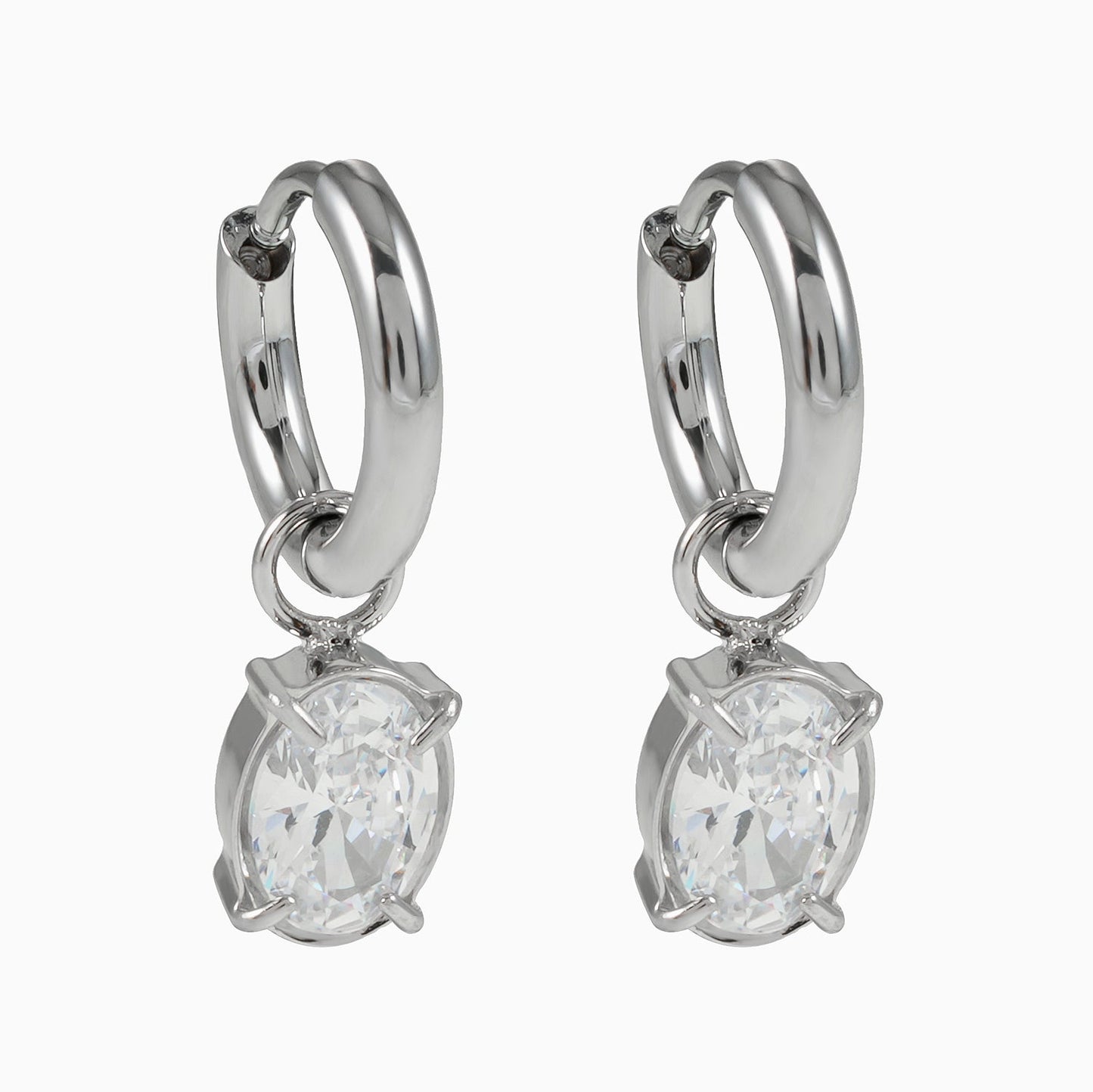 SEDONA Argent (Or Blanc) : Mini Créoles avec Pendentif Zircon cubique (CZ) serti Clos