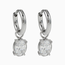 SEDONA Silver (White Gold): Mini Hoop Earrings Anchoring an Encased Zirconia (CZ) Charm