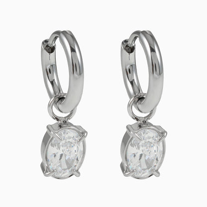 SEDONA Argent (Or Blanc) : Mini Créoles avec Pendentif Zircon cubique (CZ) serti Clos