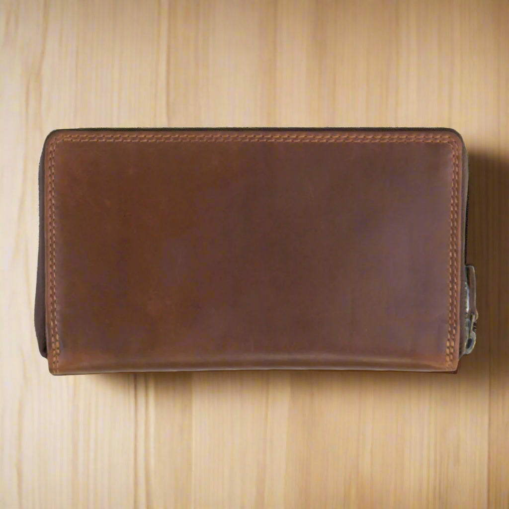 Portefeuille unisexe en cuir pleine fleur avec fermeture éclair Rugged Earth