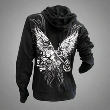 Sweat à capuche moto avec ailes et strass pour femme