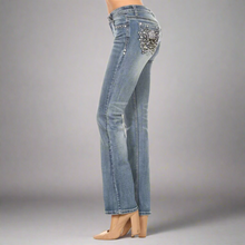 Jean bootcut Platinum Plush orné de strass Tête de mort