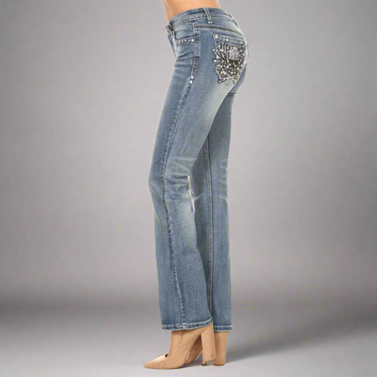 Jean bootcut Platinum Plush orné de strass Tête de mort
