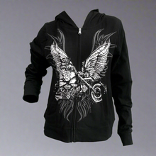 Sweat à capuche moto avec ailes et strass pour femme