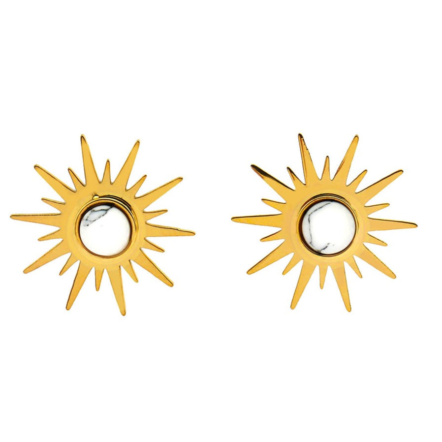 Boucles d'oreilles clous en pierre naturelle SOLEIL BLANC Symbole du soleil