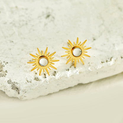 Boucles d'oreilles clous en pierre naturelle SOLEIL BLANC Symbole du soleil