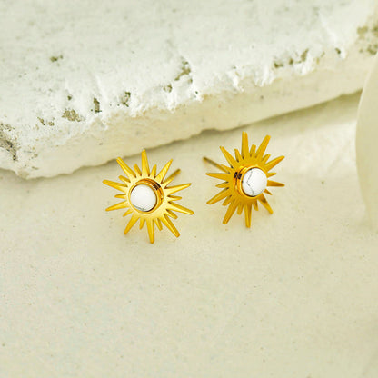 Boucles d'oreilles clous en pierre naturelle SOLEIL BLANC Symbole du soleil