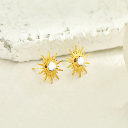 Boucles d'oreilles clous en pierre naturelle SOLEIL BLANC Symbole du soleil